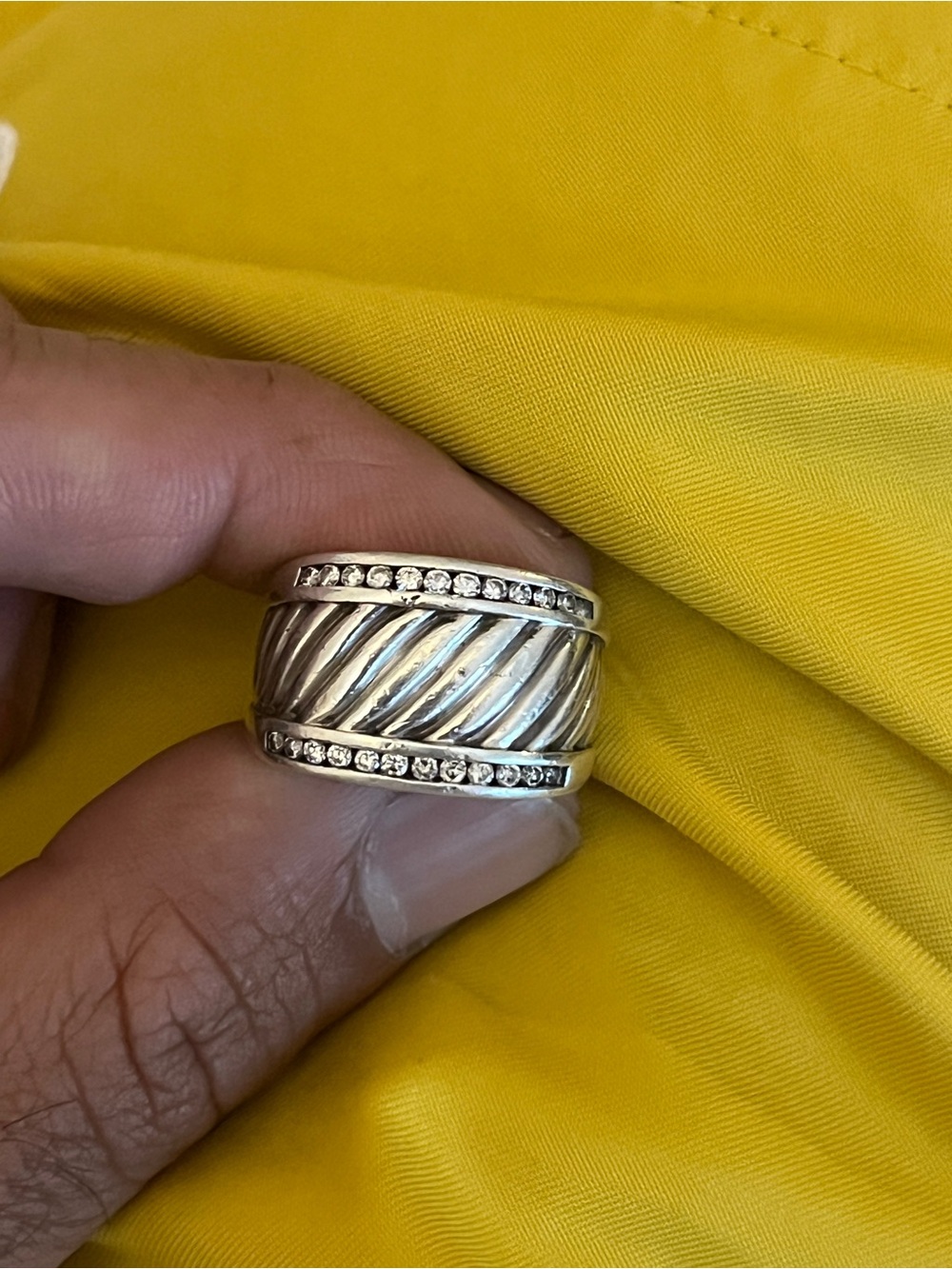David Yurman Sterling Silver Twisted Band Ring with Pave Accents - Silver